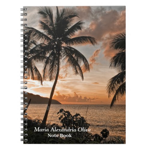 Tropical Sunset Beach Palm Trees Personalize Notebook