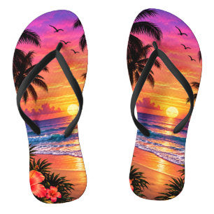 Tropical Sunset Beach Palm Trees slipper