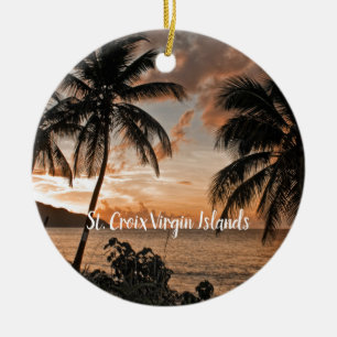 Tropical Sunset Beach Palm Trees USVI Ceramic Ornament