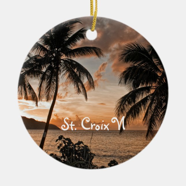 Tropical Sunset Beach Palms St. Croix USVI Ceramic Ornament (Front)