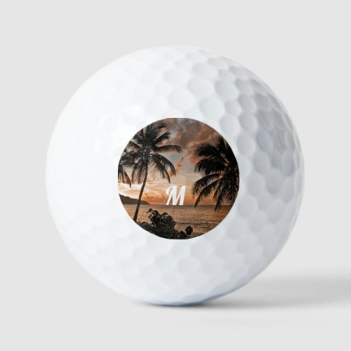 Tropical Sunset Beach Palms Trees Nature Golf Balls