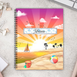 Tropical Sunset Beach, palmtrees & sea customized Notebook