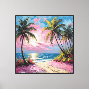 Tropical Sunset Beach Path with Palm Trees Canvas Print
