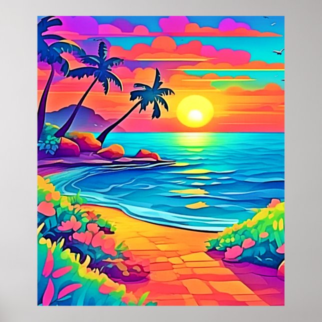 Tropical Sunset Beach Poster (Front)