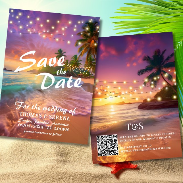 Tropical Sunset Beach QR Code Save The Date Invitation (Creator Uploaded)
