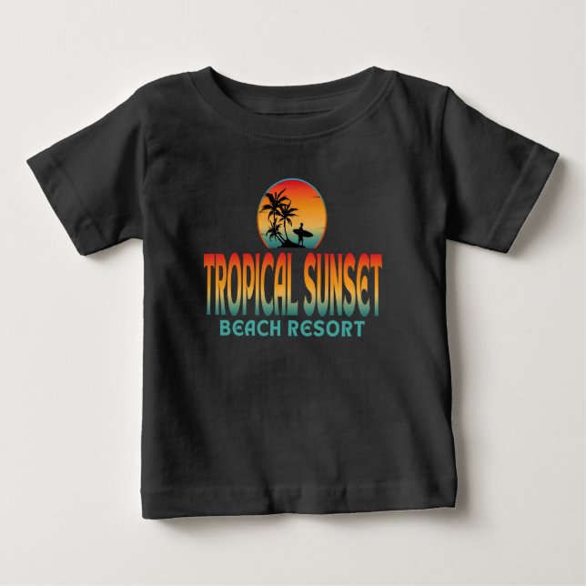 TROPICAL SUNSET BEACH RESORT SUMMER SURFING BABY T-Shirt (Front)
