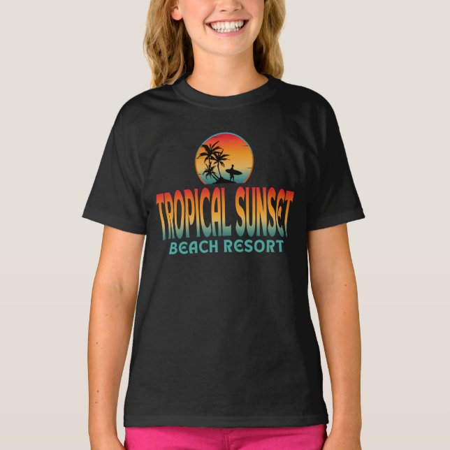 TROPICAL SUNSET BEACH RESORT SUMMER SURFING T-Shirt (Front)