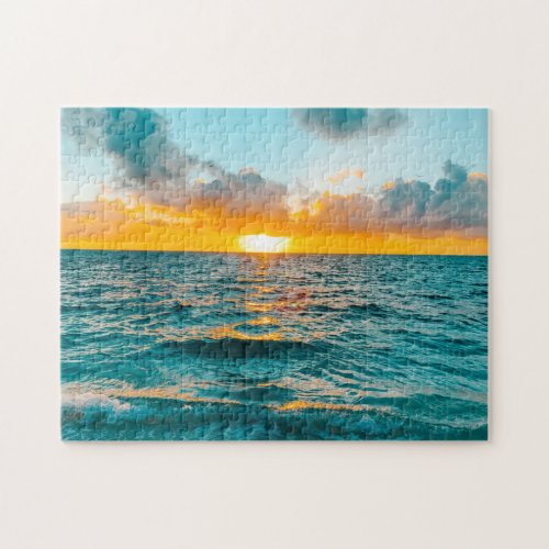 Tropical Sunset Beach Scene _ Great Barrier Reef Jigsaw Puzzle