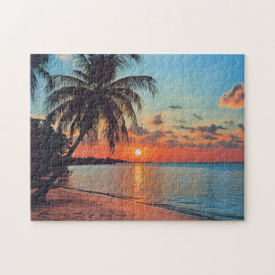 Tropical Sunset Beach Scene Jigsaw Puzzle