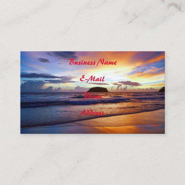 Tropical Sunset Beach Shore Business Card (Front)