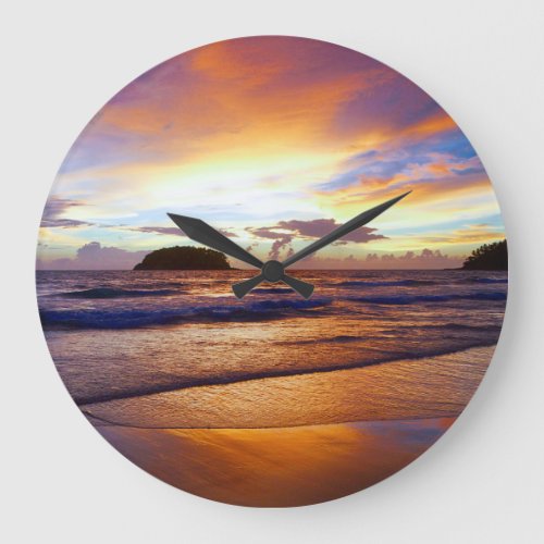 Tropical Sunset Beach Shore Large Clock