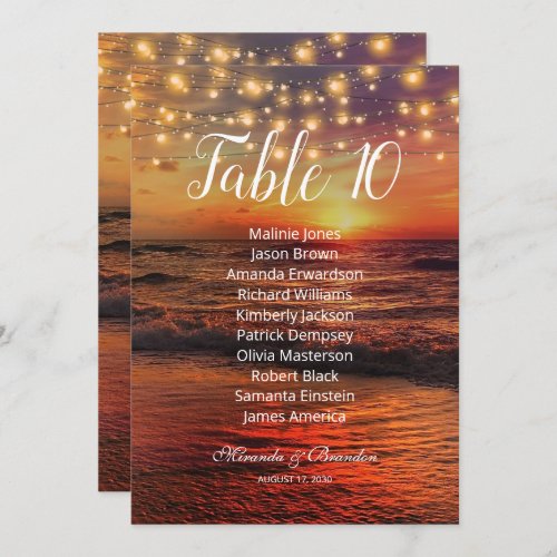 Tropical Sunset Beach Table Seating Chart Card