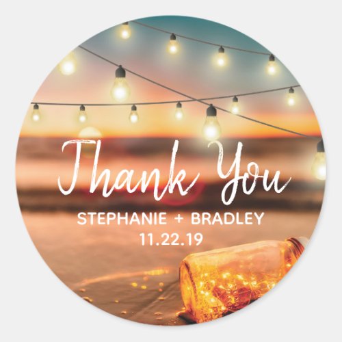 Tropical Sunset Beach Thank You Wedding Favor Classic Round Sticker