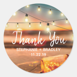 Tropical Sunset Beach Thank You Wedding Favor Classic Round Sticker