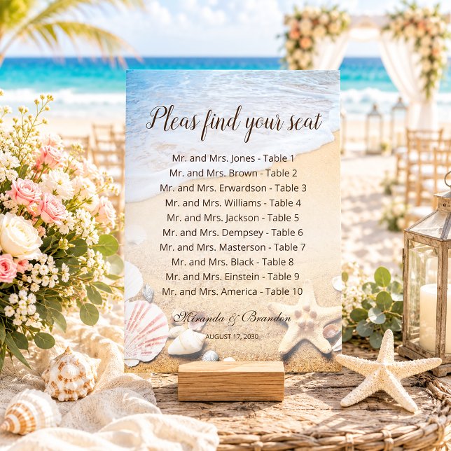 Tropical Sunset Beach Wedding Seating Chart Card (Creator Uploaded)