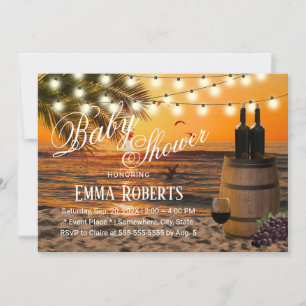 Tropical Sunset Beach Wine Barrel Baby Shower Invitation