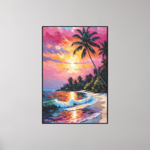 Tropical Sunset Beach with Palm Trees – Abstract Canvas Print