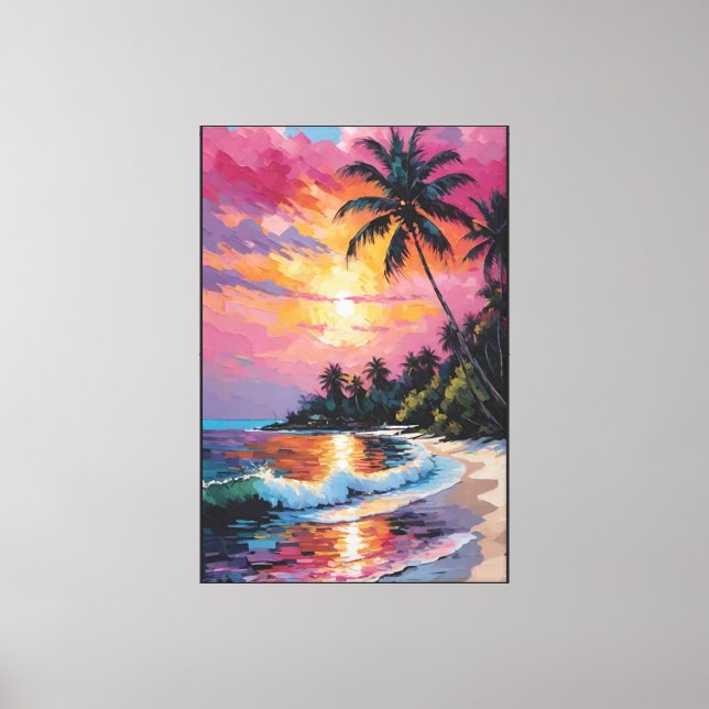 Tropical Sunset Beach with Palm Trees – Abstract   Canvas Print (Front)