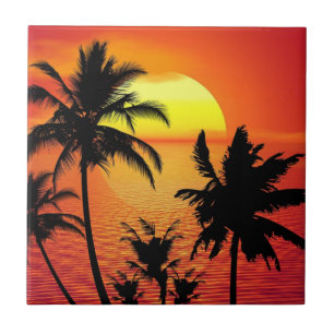Tropical sunset, beautiful illustration, ceramic tile