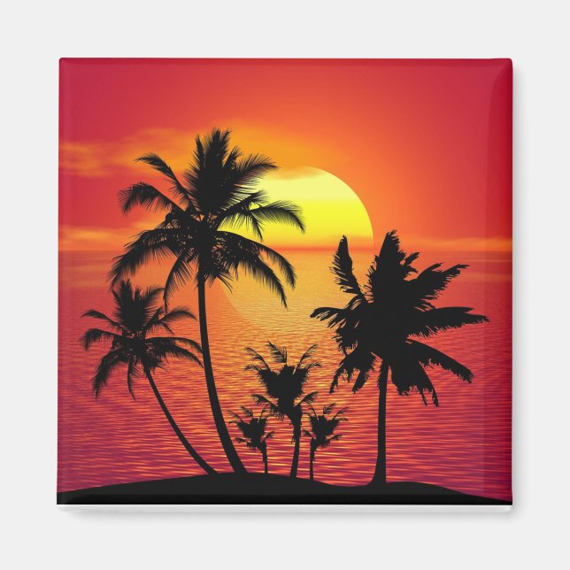 Tropical sunset, beautiful illustration, magnet (Front)