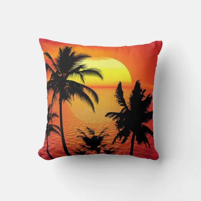 Tropical sunset, beautiful illustration, throw pillow (Front)