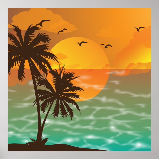 Tropical Sunset Beautiful Scenery Poster (Front)