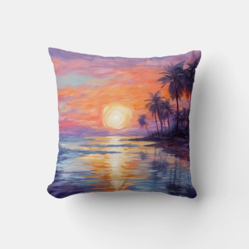 Tropical Sunset Beauty _ Impressionist fine Art Throw Pillow