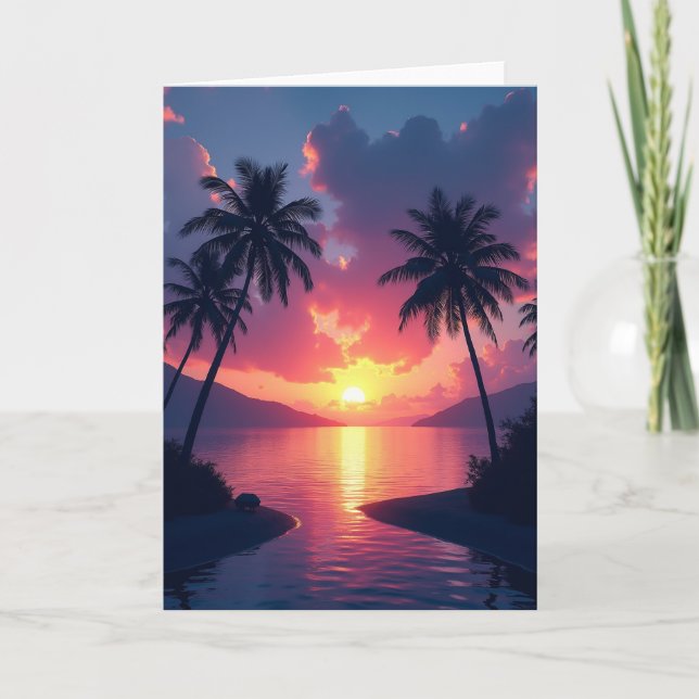 Tropical Sunset Birthday Card (Front)