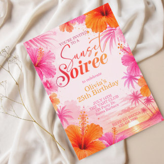 Tropical Sunset Birthday, Pinky, Summer Party Invitation