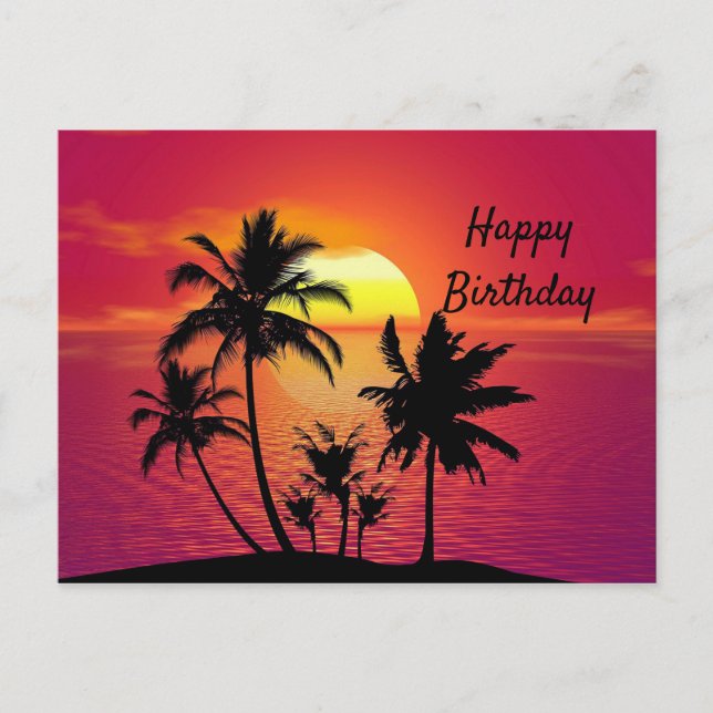Tropical Sunset Birthday Postcard (Front)