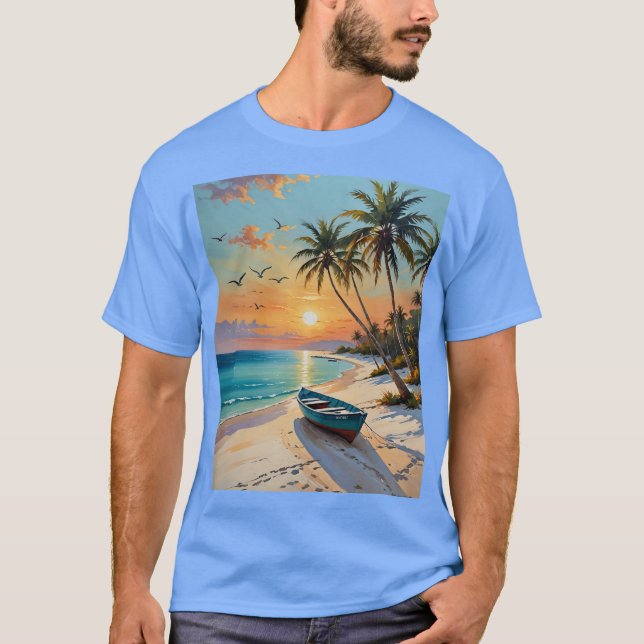 Tropical Sunset Boat Beach Vibes Tee (Front)