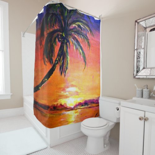 Tropical Sunset by virginia5050 Shower Curtain