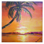 Tropical Sunset Ceramic Tile<br><div class="desc">Tropical Sunset painting ceramic tile.</div>