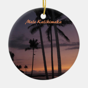 Tropical Sunset Christmas Ceramic Ornament