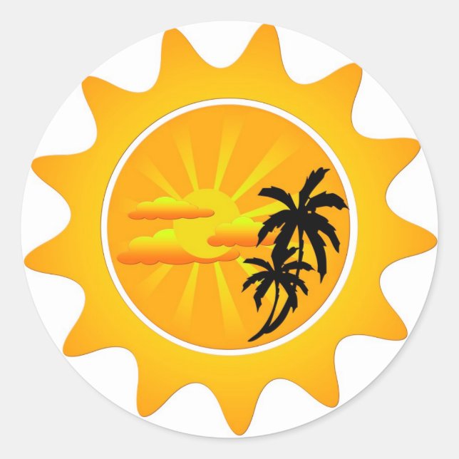 Tropical sunset classic round sticker (Front)