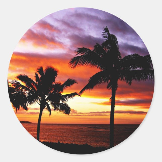 Tropical sunset classic round sticker (Front)