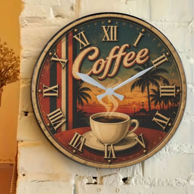 Tropical Sunset Coffee Large Clock (Creator Uploaded)
