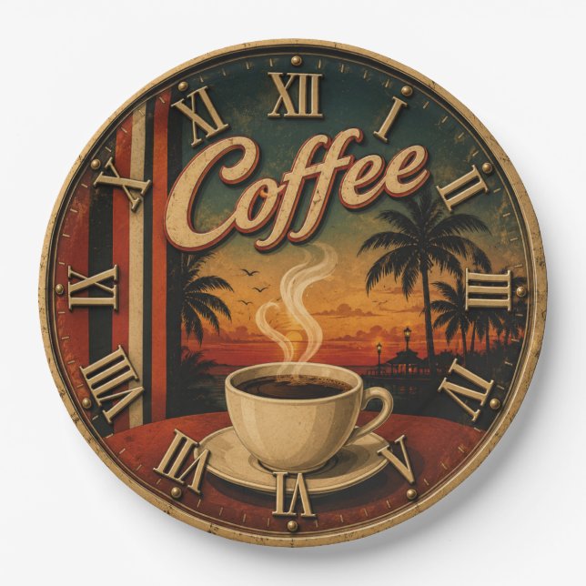 Tropical Sunset Coffee Paper Plates (Front)