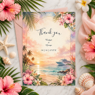 Tropical Sunset Cruise Wedding Hibiscus Bay Thank You Card