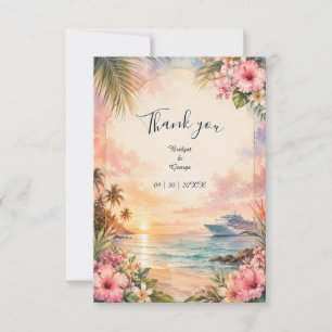 Tropical Sunset Cruise Wedding Hibiscus Bay Thank You Card
