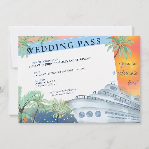 Tropical Sunset Destination Cruise Wedding Pass Invitation