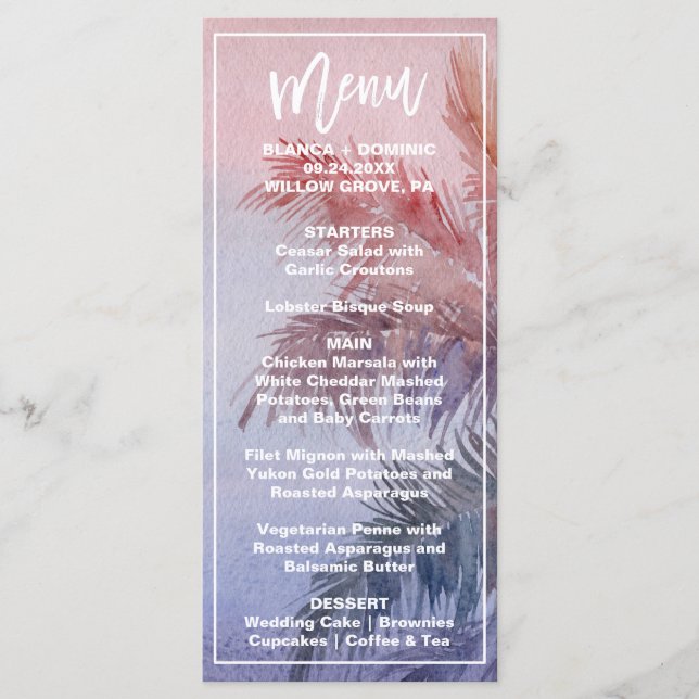 Tropical Sunset Dinner Menu Card (Front)