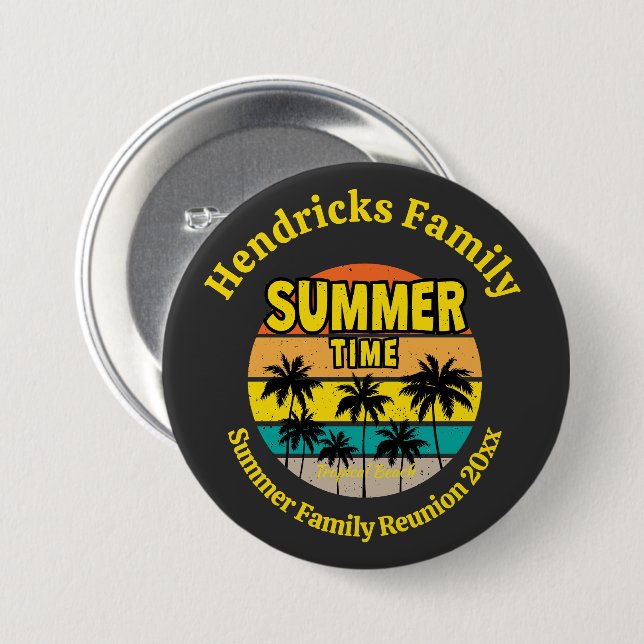 Tropical Sunset Family Reunion Custom  Button (Front & Back)