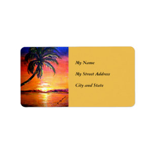 Tropical Sunset, fine art painting Label
