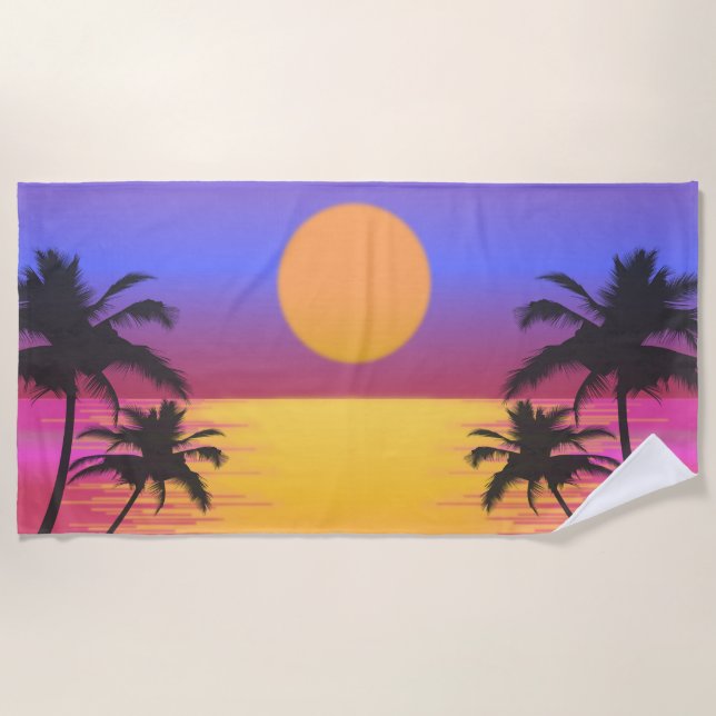 Tropical Sunset Graphic Beach Towel (Front)