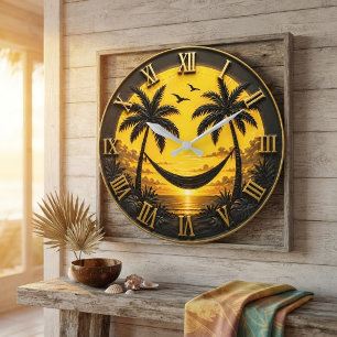 Tropical Sunset Hammock Luxury Coastal Beach Decor Large Clock