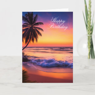 Tropical Sunset Happy Birthday Card