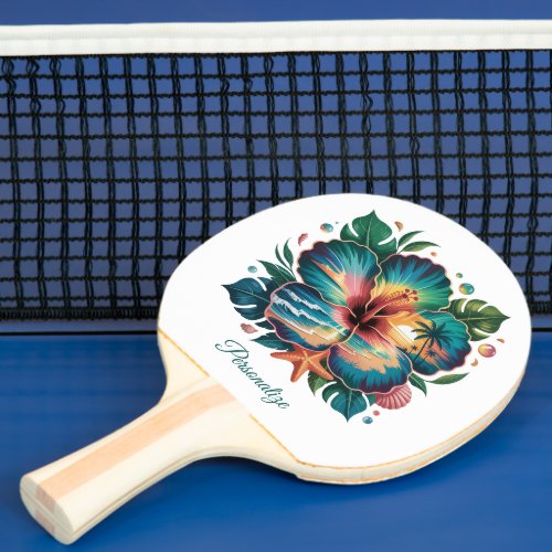 Tropical Sunset Hibiscus Personalized Floral Ping Pong Paddle