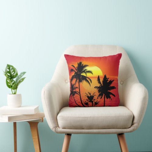 Tropical sunset illustration throw pillow