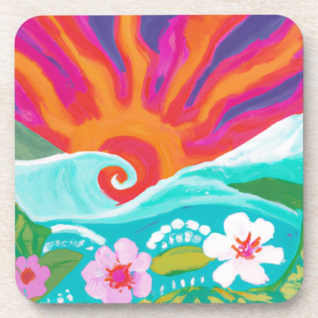 Tropical sunset in fushia throw pillow beverage coaster (Front)